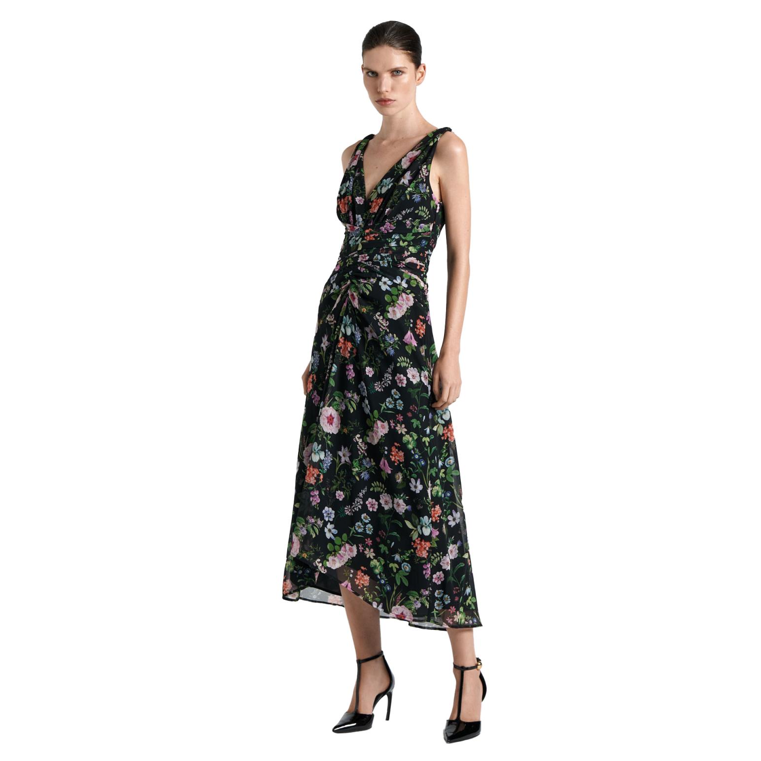 Cue Botanical V-Neck Midi Dress